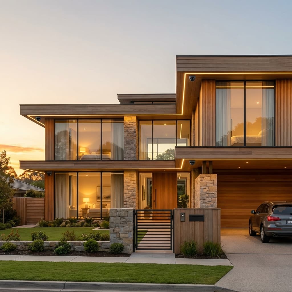 Secure family home in Cape Town with visible alarm sensors and perimeter fencing