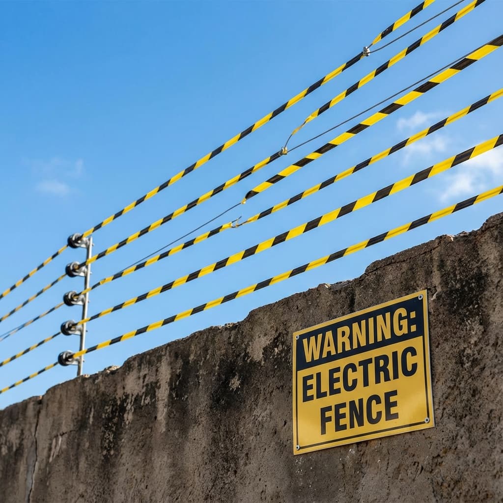 Compliant Nemtek electric fencing installation on a perimeter wall in Cape Town residential area