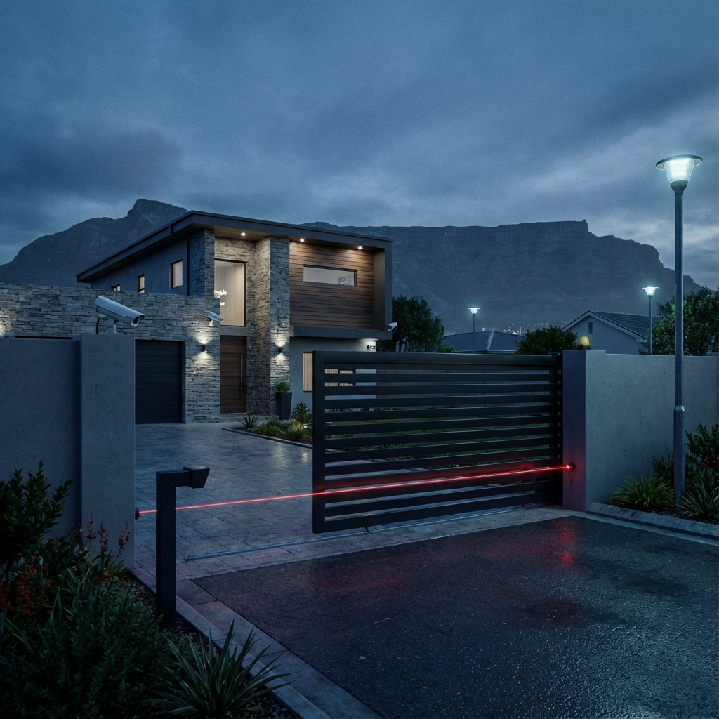 Professional security company in Belhar installing motorized gate and perimeter beams for home protection