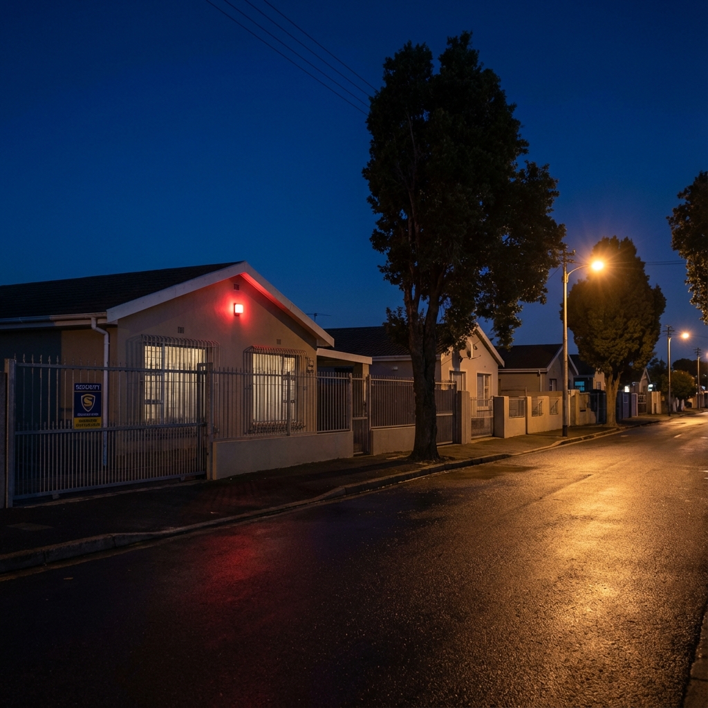 Bothasig residential street with visible alarm siren installed by local security company