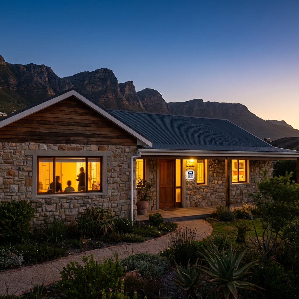 Cozy Fish Hoek family home with visible alarm keypad and panic buttons for elderly safety