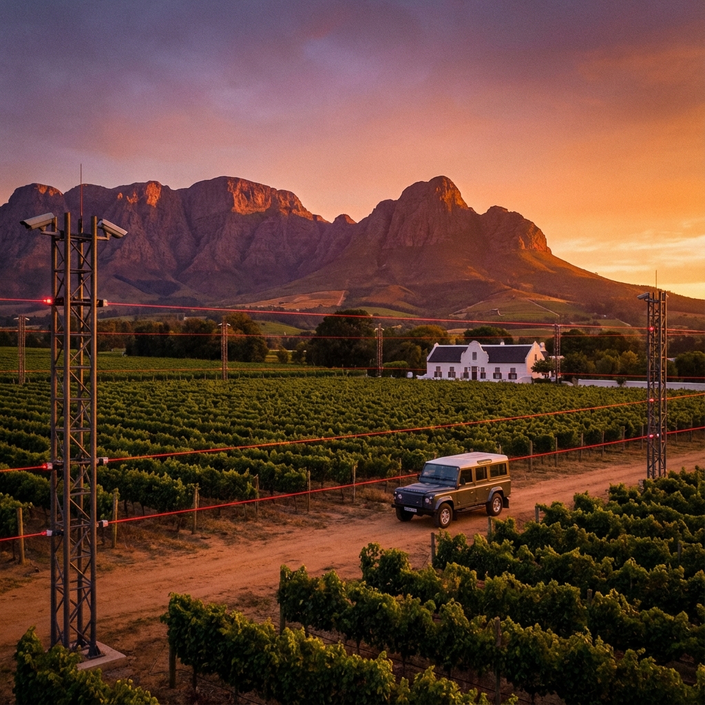 Paarl vineyard estate with industrial grade outdoor security beams and farm protection
